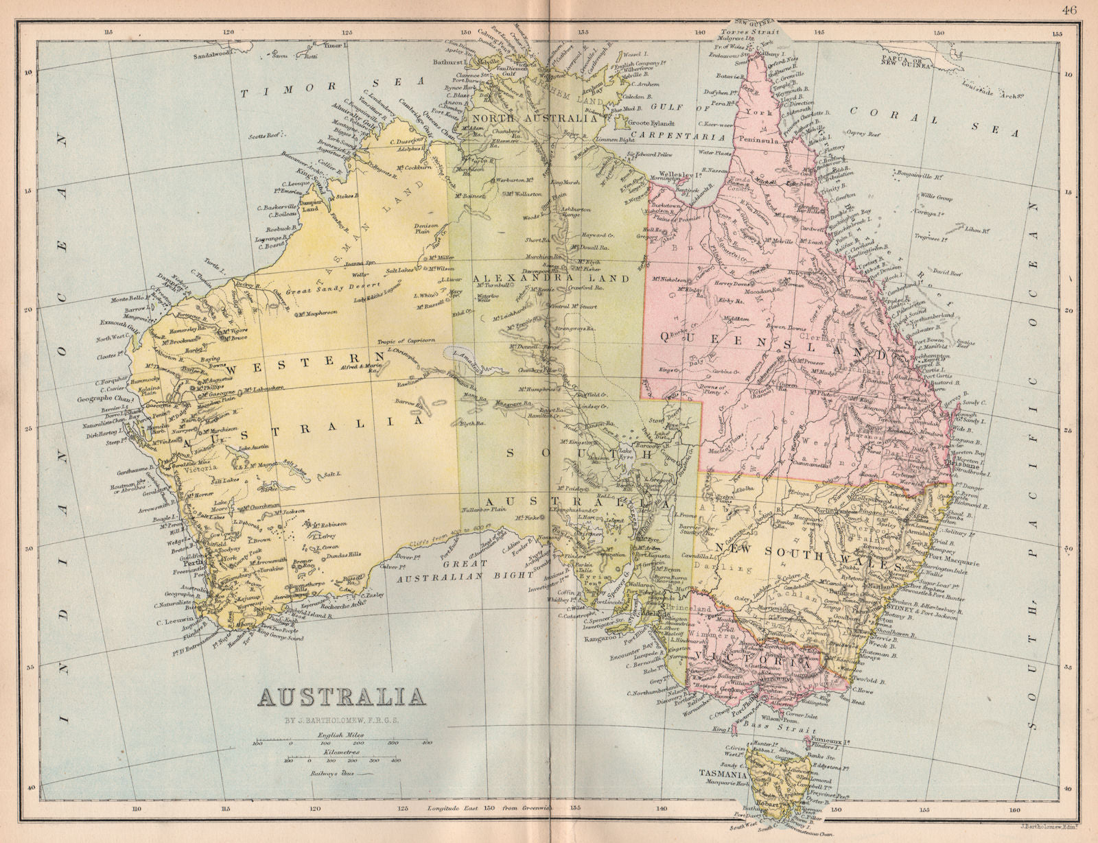 AUSTRALIA. Shows NT as 'Alexandra Land', part of SA. BARTHOLOMEW 1878 old map